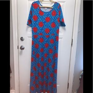 Blue long dress with Red roses